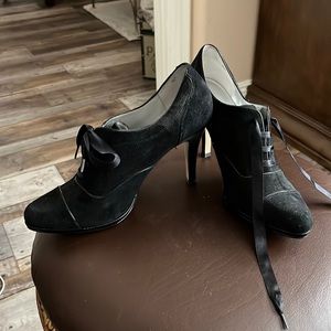 Black lace up high heels